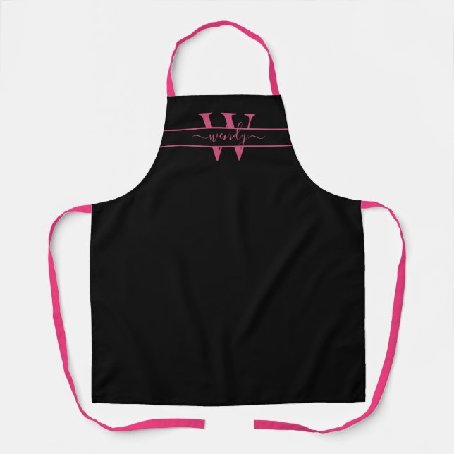 Tablier Monogramme rose Nom initial Script simple Personna (Recto)