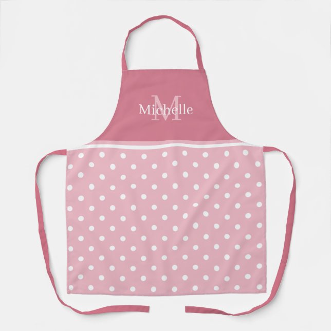 Tablier Monogramme rose pâle et Pois blancs (Recto)