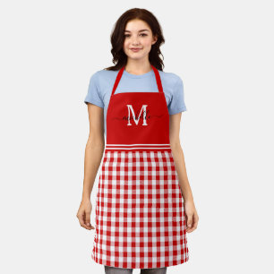 Tablier Monogramme rouge blanc En vichy noir