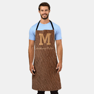 Tablier Monogramme Russe Cuir Brown Nom Script Moderne