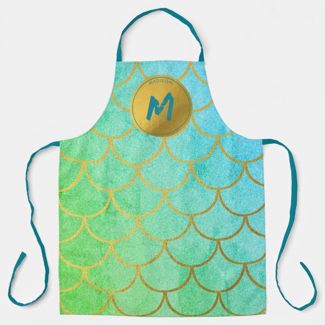 Tablier Monogramme Turquoise Motif de Parties scintillant  (Recto)