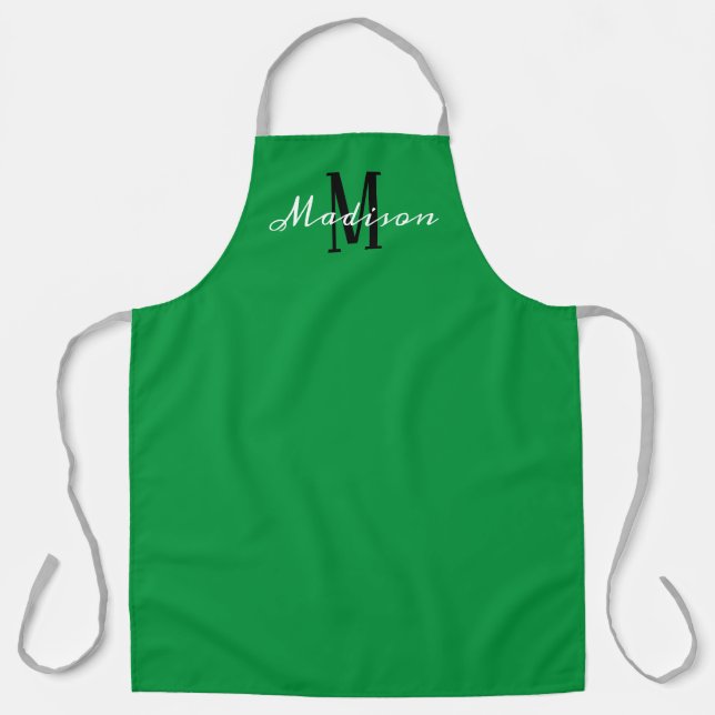 Tablier Monogramme vert moderne personnalisé (Recto)