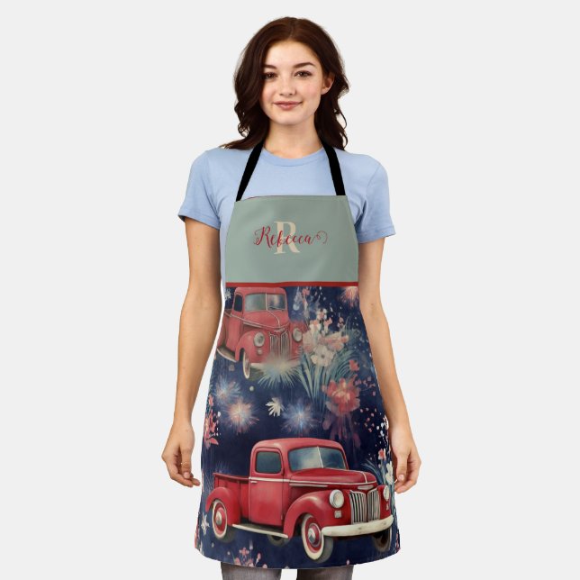 Tablier Monogramme Vintage Camion rouge tendance (Porté)
