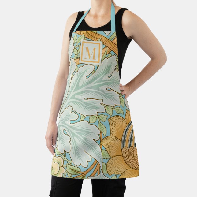 Tablier Monogramme William Morris Turquoise Gold Botanique (Insitu)