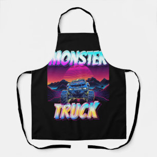 Tablier Monster Trucks Lover Retro Vaporwave Style Mountai
