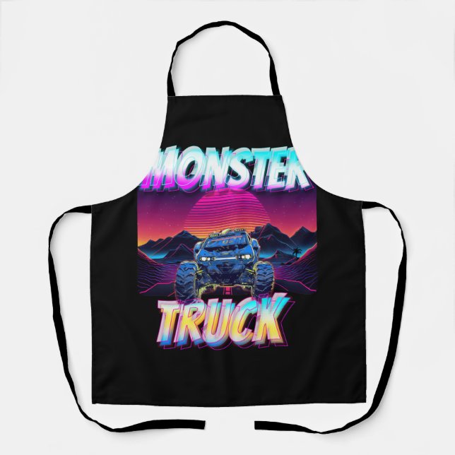 Tablier Monster Trucks Lover Retro Vaporwave Style Mountai (Recto)