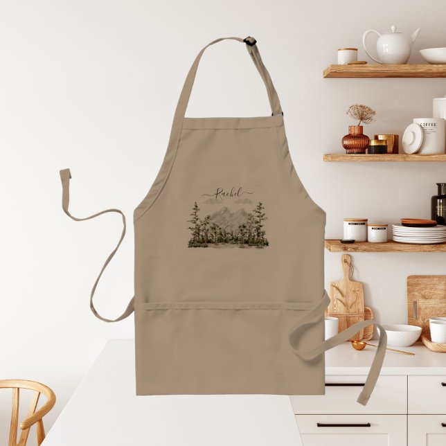 Tablier Montagne et forêt aquarelle monogrammée (In situ kitchen)