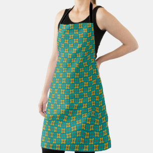 Tablier Mood motif de tuiles Fleur Turquoise & Jaune, carr