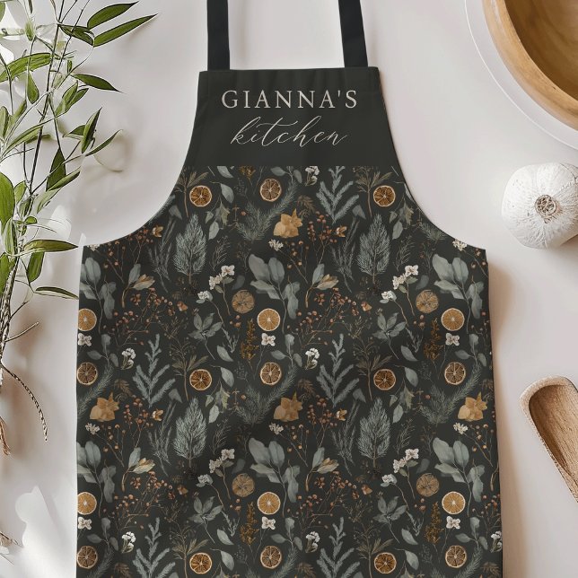 Tablier Moody Winter Botanical Cuisine personnalisée (Créateur téléchargé)