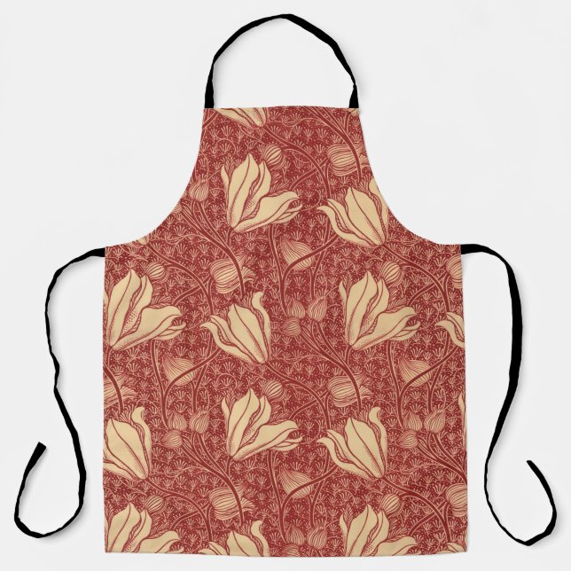 Tablier Morris Inspiré Lily Flower Botanique Rouge Textile (Recto)