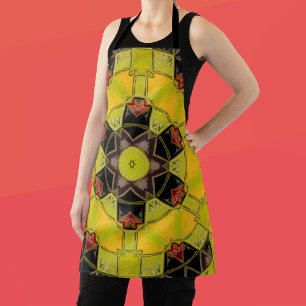 Tablier Mosaic Mandala Fleur jaune vert rouge et noir