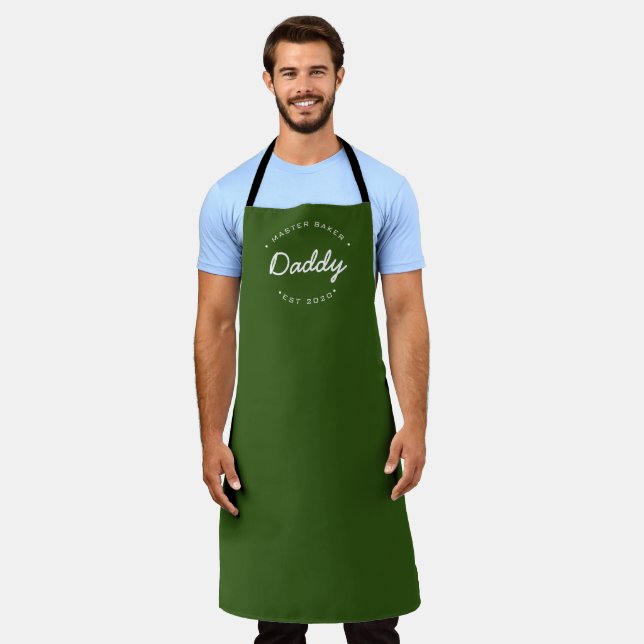 Tablier Moss Green Nom personnalisé Année Master Baker Dad (Porté)