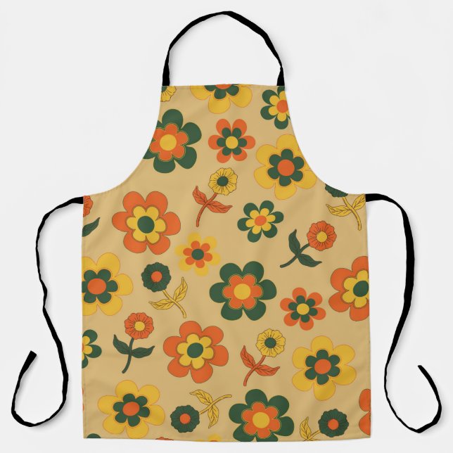 Tablier Motif à fleurs Vintage orange rétro (Recto)