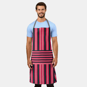 Tablier Motif à rayures Chevron noir fuchsia