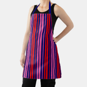 Tablier Motif à rayures verticales bleu marine rouge rose