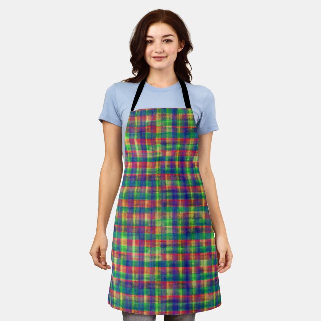 Tablier Motif Abstrait couleur aquarelle plaid (Porté)