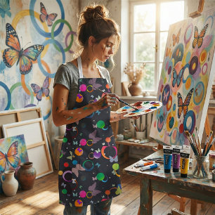 Tablier Motif abstrait de papillons et de cercles géométri