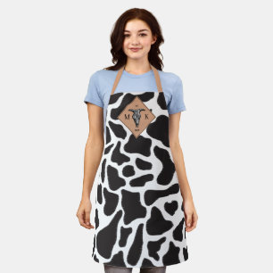 Tablier Motif animal noir et blanc Vache tache Monogramme