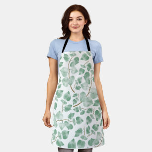 Tablier Motif aquarelle de feuilles vert sauge minimal