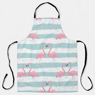 Tablier Motif Arrière - plan Exotique Flamant rose rayé
