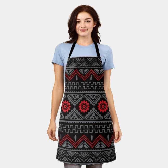 Tablier Motif autochtone du sud-ouest Noir et rouge (Porté)