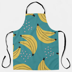 Tablier motif banane vintage, arrière - plan bleu.