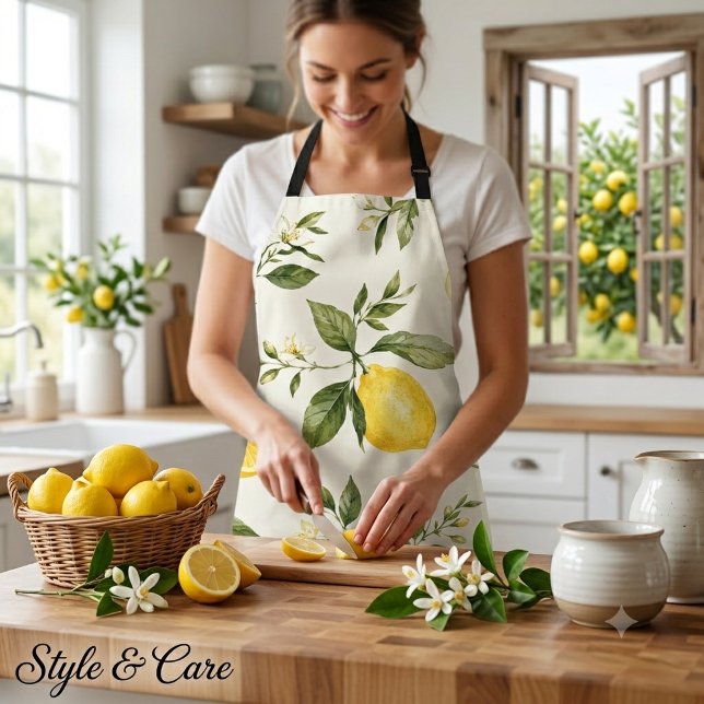 Tablier Motif botanique élégant de fleurs de citron à l'aq (Elegant Watercolor Lemon Blossom Botanical Pattern Apron)