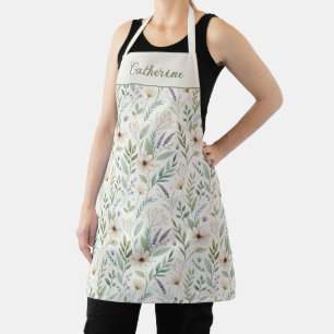 Tablier Motif botanique floral vert sauge