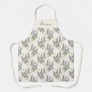 Tablier Motif botanique vintage élégant lupin et abeilles