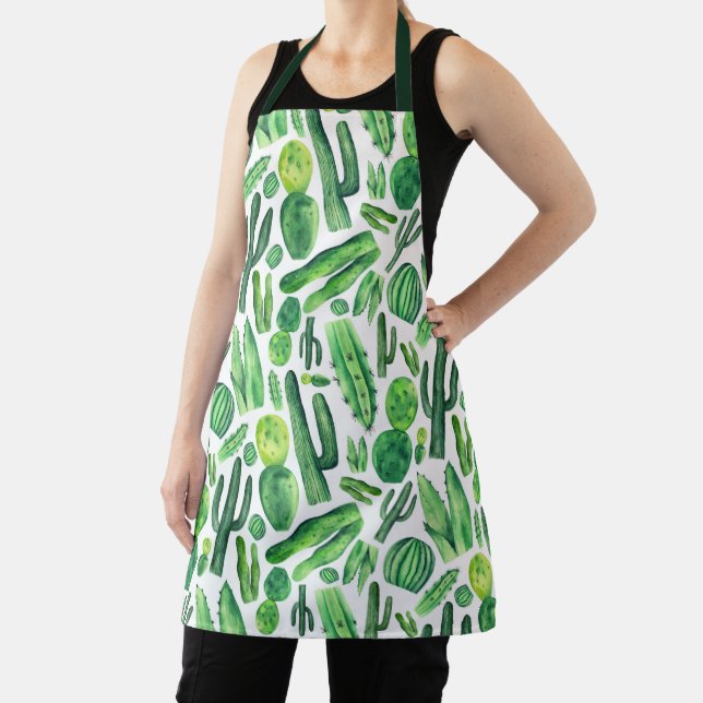 Tablier Motif cactus vert aquarelle. Succulents mignons (Insitu)