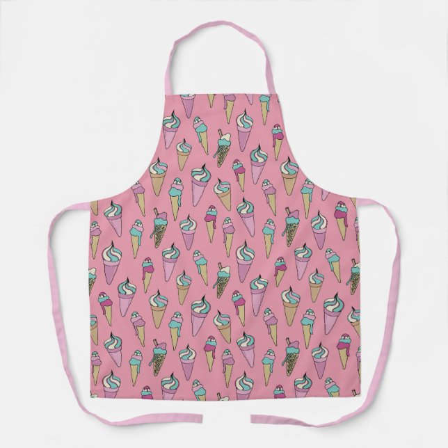 Tablier Motif cadeau de cône de crème glacée rose (Recto)