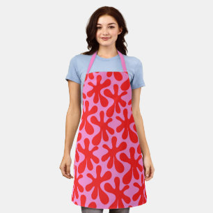 Tablier Motif contemporain d'amibe rose et rouge élégant