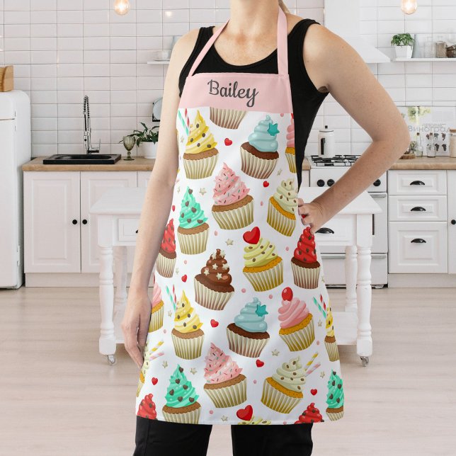 Tablier Motif Cupcake mignonne, Dessert sucré, Texte perso (Créateur téléchargé)