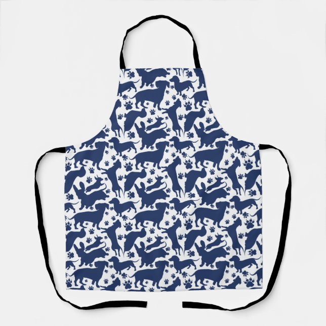 Tablier Motif Dachshund Bleu Jeter Tapisserie (Recto)