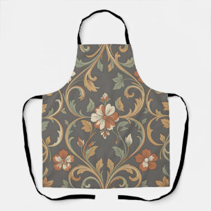 Tablier Motif damassé floral crème orange à enroulement or