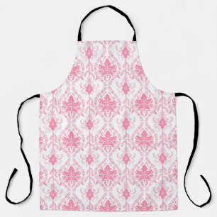 Tablier motif damassé rose blanc