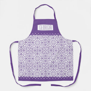 Tablier Motif damassé violet et bordures de pétoncles viol