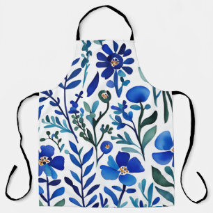 Tablier Motif d'aquarelle aux fleurs bleues