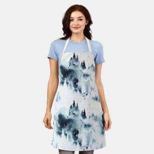 Tablier Motif d'aquarelle de la forêt bleue de minuit