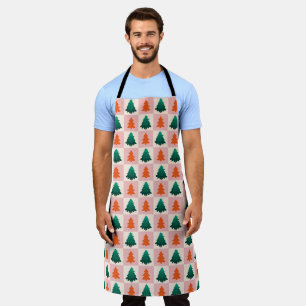 Tablier Motif d'arbre de Noël joyeux aquarelle vert rouge