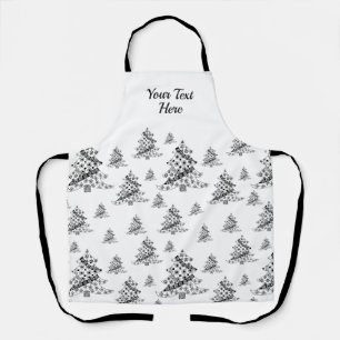 Tablier Motif d'arbre de Noël noir et blanc