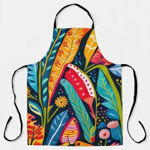 Tablier Motif d'art floral Otomi coloré