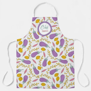Tablier Motif d'aubergine violet amusant Personnalisé