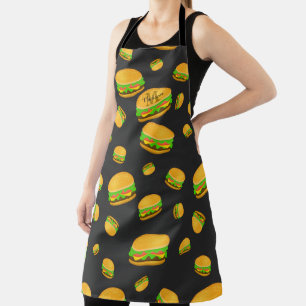 Tablier Motif de burger délicieux cool et amusant Monogram