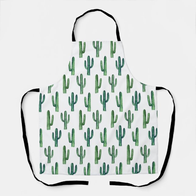 Tablier Motif de cactus aquarelle. Vert mignon botanique (Recto)