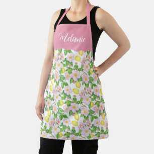 Tablier Motif de citron floral rose avec nom personnalisé