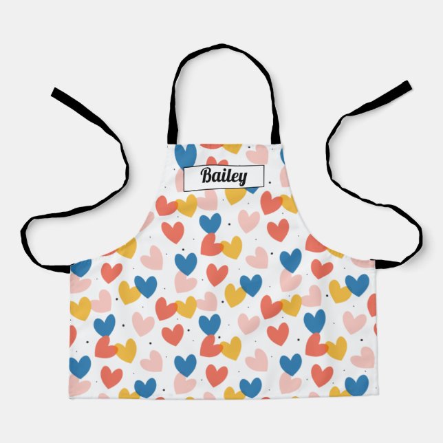 Tablier Motif de coeur mignon Nom personnalisé Apron (Recto)