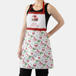 Tablier Motif de cuisine de Noël avec nom et verdure