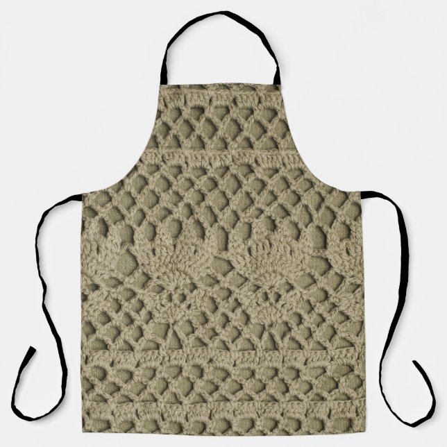 Tablier Motif de dentelle artisanale vert olive (Recto)