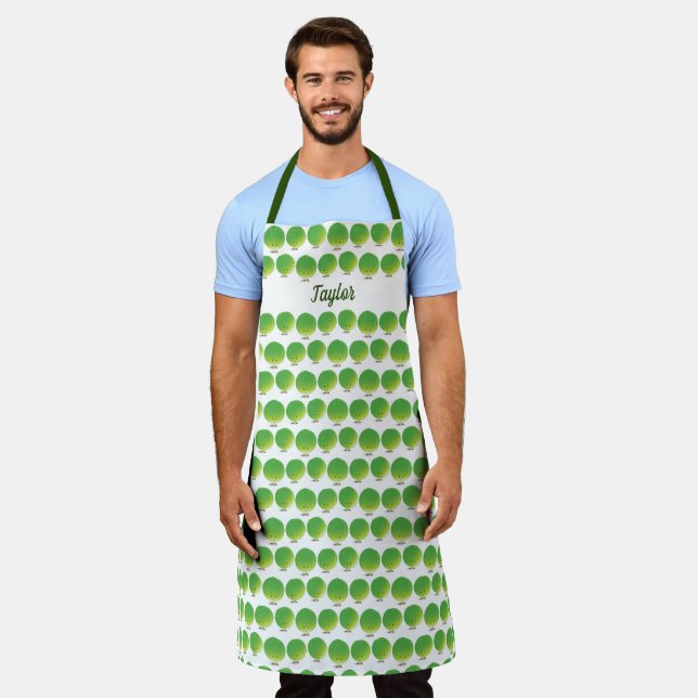 Tablier Motif de dessin animé blanc et vert de Brussels Sp (Porté)